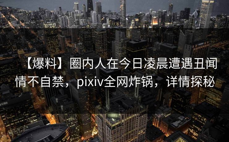 【爆料】圈内人在今日凌晨遭遇丑闻情不自禁，pixiv全网炸锅，详情探秘